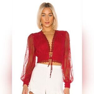 MARBLE Red Lace Blouse with Elegant Design
